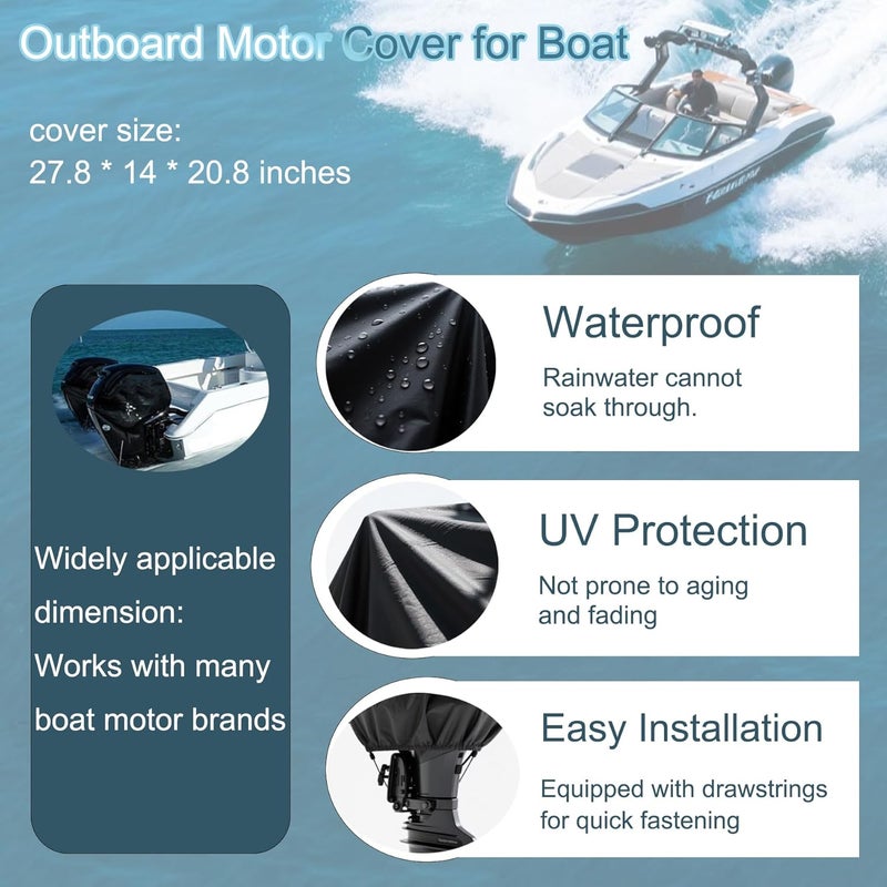 NorthBoat 60-100 HP Motor Outboard Engine Cover Waterproof & UV Resistant 27.8 * 15.7 * 20.8 inches Heavy Duty Boat Engine Protector with Adjustable Straps - Image 3